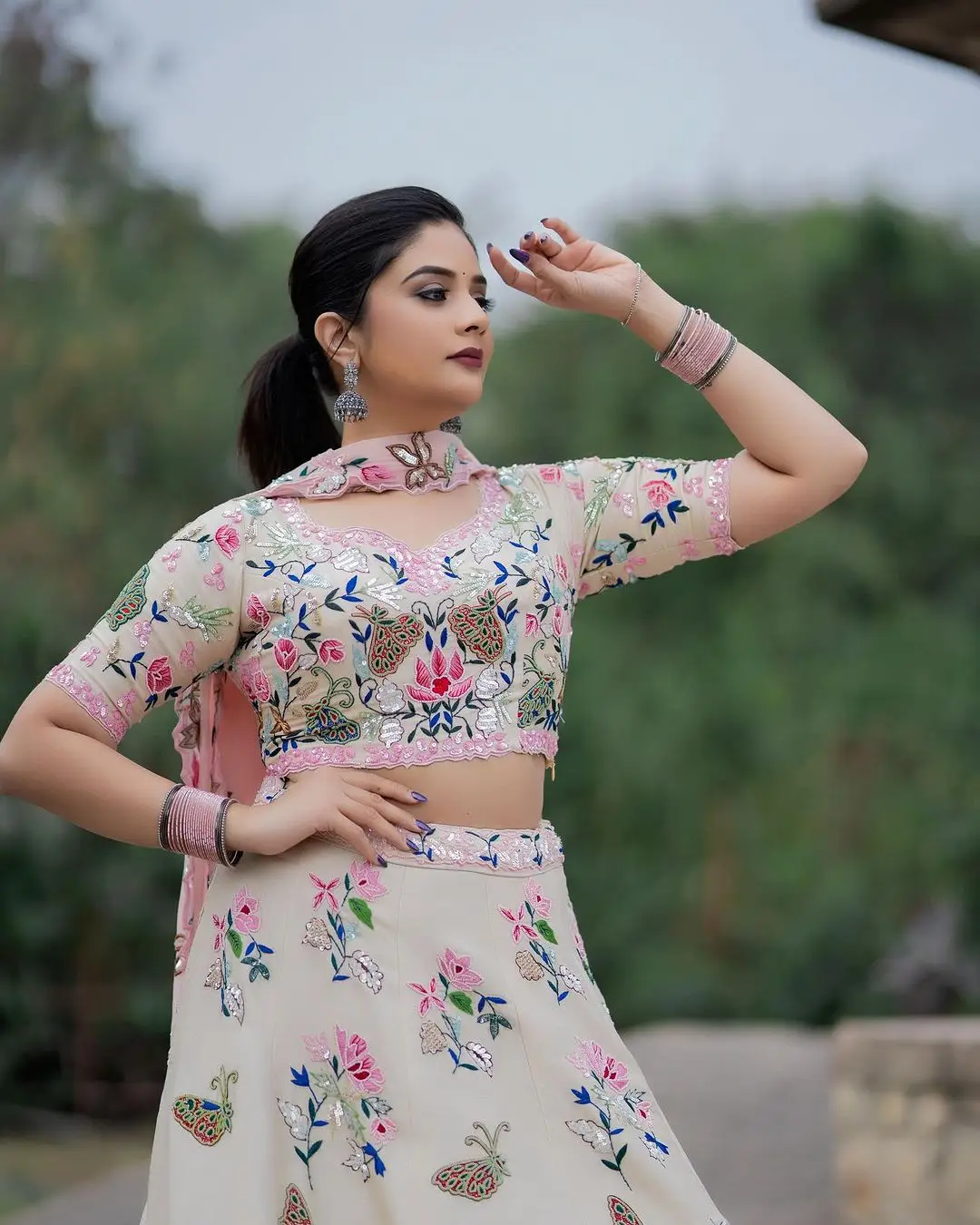 Maa TV Actress Sreemukhi in Pink Lehenga Choli